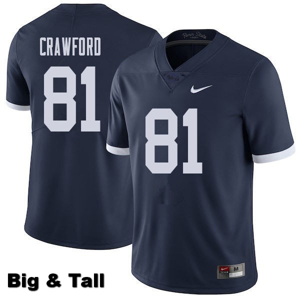 NCAA Nike Men's Penn State Nittany Lions Jack Crawford #81 College Football Authentic Throwback Big & Tall Navy Stitched Jersey ZCU8698OC